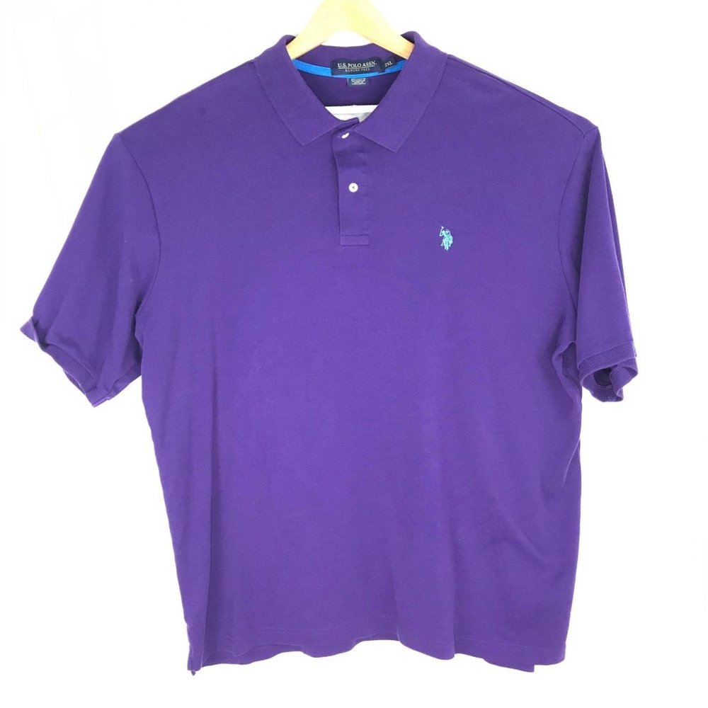 US Polo Assn Mens 2XL Purple Polo Short Sleeve Collared Chest Logo 1/4 Button